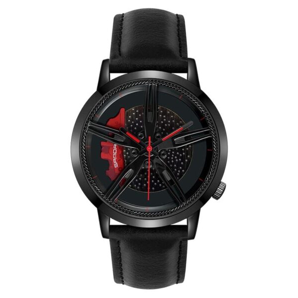 SANDA 1040 Black SANDA 1040 Quartz Analog Wheel Dial Leather Strap Watch for Men