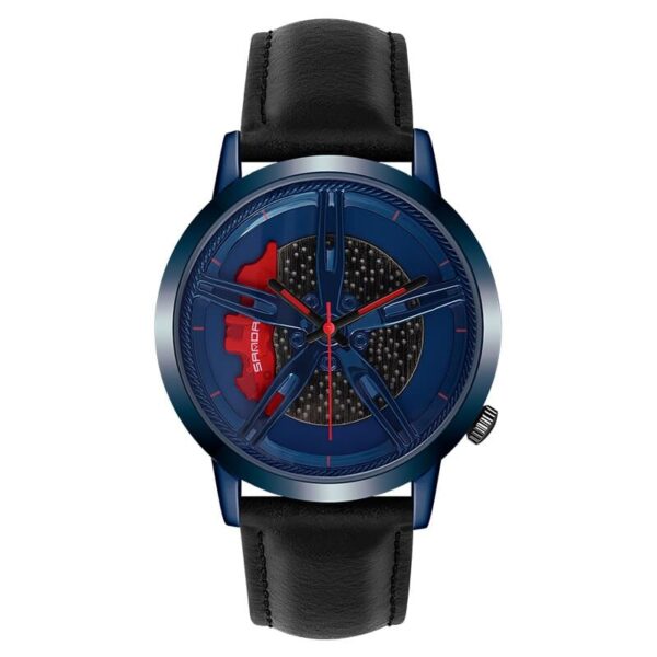 SANDA 1040 Blue SANDA 1040 Quartz Analog Wheel Dial Leather Strap Watch for Men