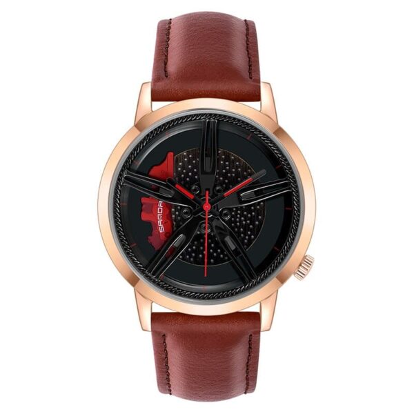 SANDA 1040 Rose Gold SANDA 1040 Quartz Analog Wheel Dial Leather Strap Watch for Men