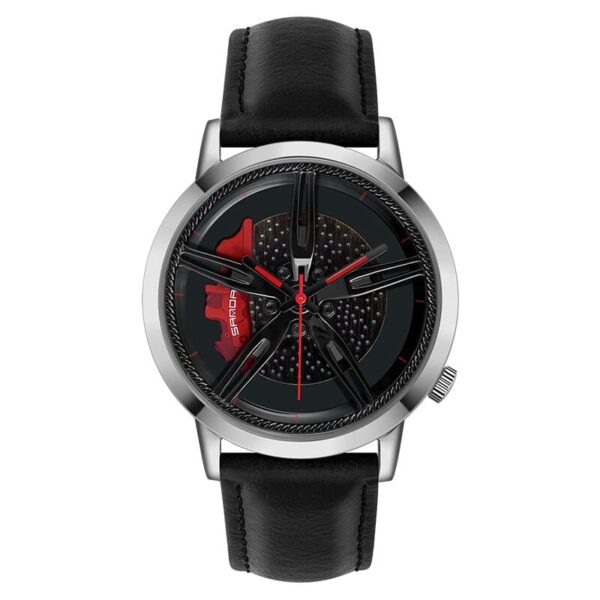 SANDA 1040 Silver SANDA 1040 Quartz Analog Wheel Dial Leather Strap Watch for Men