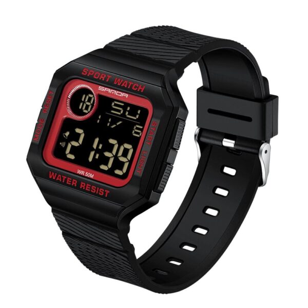 SANDA 2129 Red SANDA 2129 Digital Square Sports Casual Water Proof Watch for Men