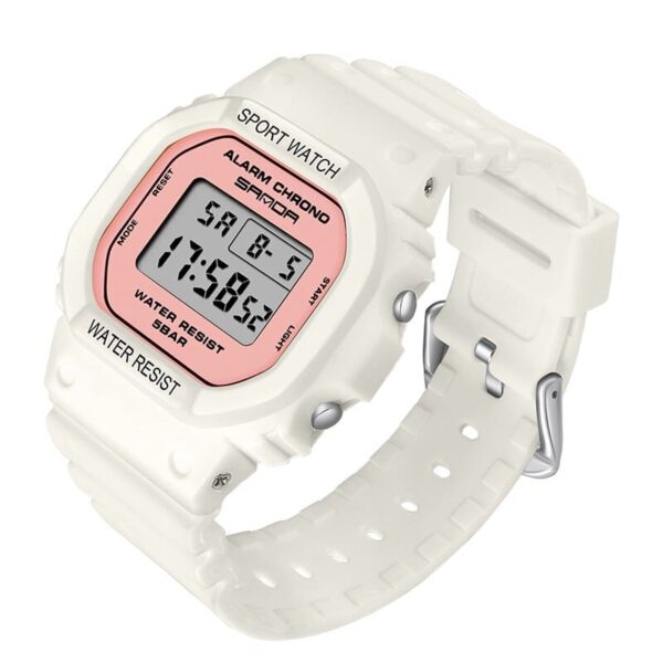 SANDA 293 White Pink SANDA 293 Digital Sport Fashion Water Proof Watch for Women