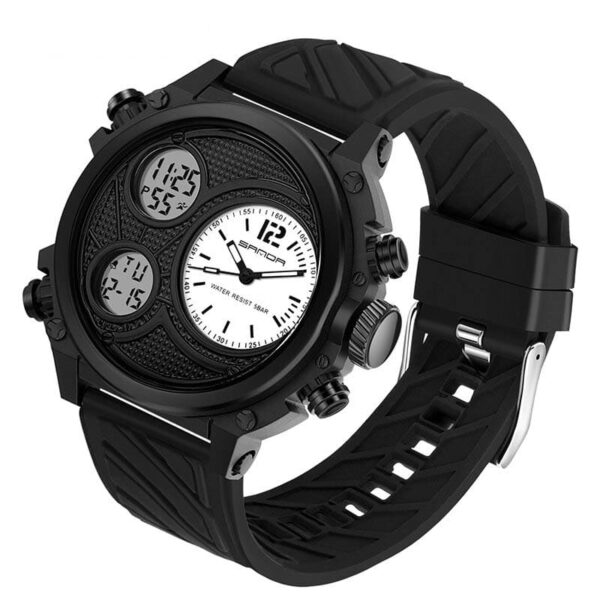 SANDA 3002 Black Silver SANDA 3002 Quartz Digital Dual Time Casual Water Proof Men's Watch