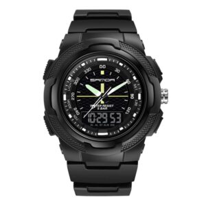 SANDA 3004 Dual Time Quartz Analog Digital Casual Water Proof Men's Watch - Black