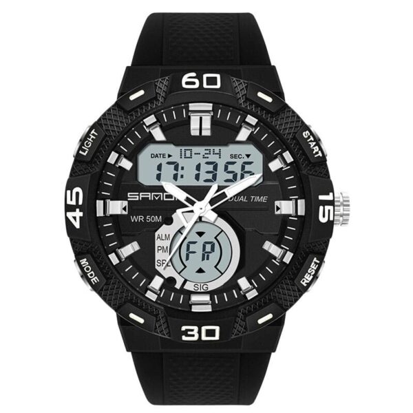 SANDA 3087 Black White SANDA 3087 Analog Quartz Digital Dual Time Sports Military Water Proof Men's Watch