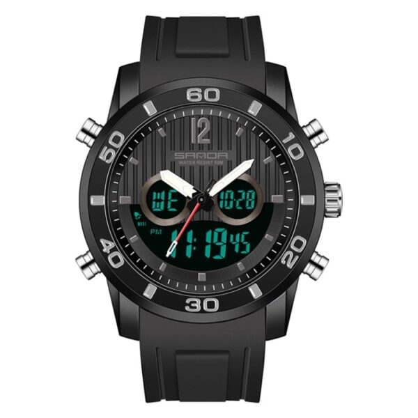 SANDA 3106 Black SANDA 3106 Digital Quartz Analog Dual Time Casual Sports Water Proof Watch for Men