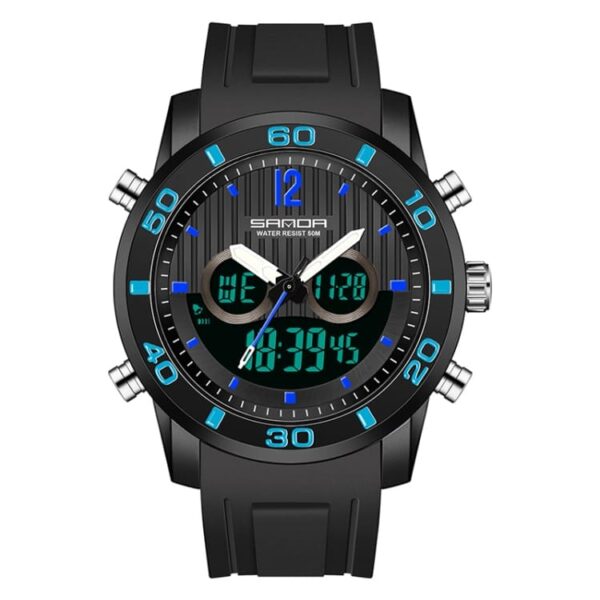 SANDA 3106 Black Blue SANDA 3106 Digital Quartz Analog Dual Time Casual Sports Water Proof Watch for Men