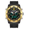 SANDA 3106 Black Gold SANDA 3106 Digital Quartz Analog Dual Time Casual Sports Water Proof Watch for Men