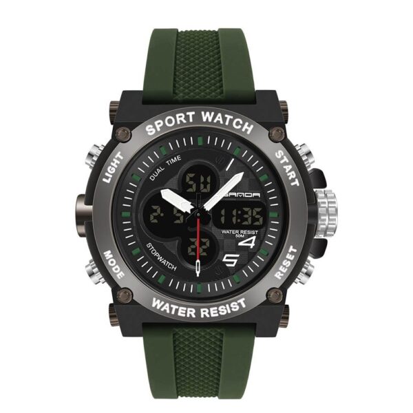 SANDA 3107 Army Green SANDA 3107 Dual Time Digital Quartz Analog Outdoor Sports Water Proof Men's Watch