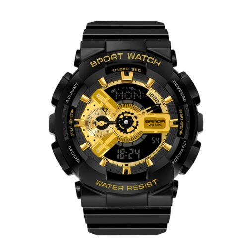 SANDA 3110 Black Gold SANDA 3110 Digital Quartz Analog Dual Time Water Proof Sports Watch for Men