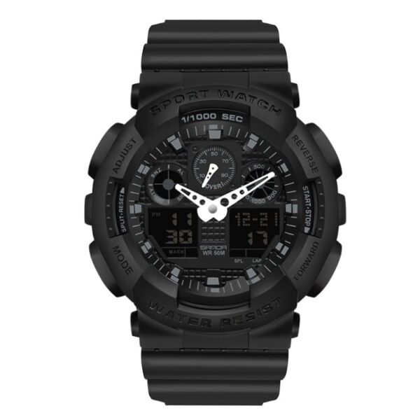 SANDA 3111 Black SANDA 3111 Digital Quartz Analog Dual Time Water Proof Sports Military Watch for Men
