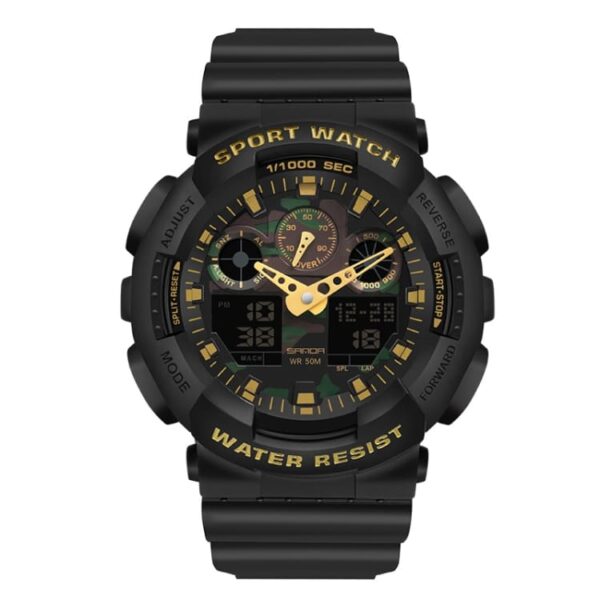 SANDA 3111 Black Gold SANDA 3111 Digital Quartz Analog Dual Time Water Proof Sports Military Watch for Men