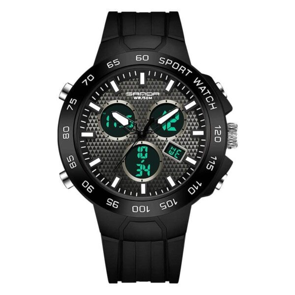 SANDA 3112 Black SANDA 3112 Quartz Analog Dual Time Digital Casual 5 ATM Water Proof Men's Watch