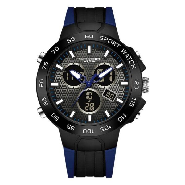 SANDA 3112 Black Blue SANDA 3112 Quartz Analog Dual Time Digital Casual 5 ATM Water Proof Men's Watch