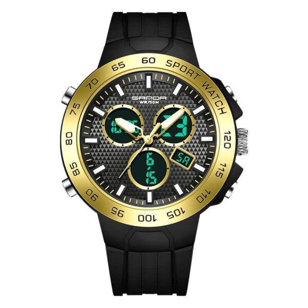 SANDA 3112 Black Gold SANDA 3112 Quartz Analog Dual Time Digital Casual 5 ATM Water Proof Men's Watch