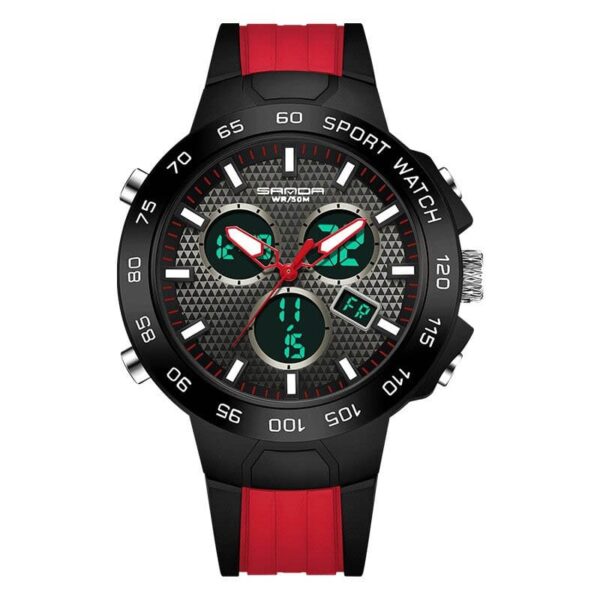 SANDA 3112 Black Red SANDA 3112 Quartz Analog Dual Time Digital Casual 5 ATM Water Proof Men's Watch