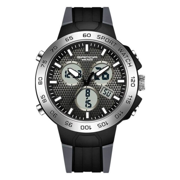 SANDA 3112 Black Silver SANDA 3112 Quartz Analog Dual Time Digital Casual 5 ATM Water Proof Men's Watch