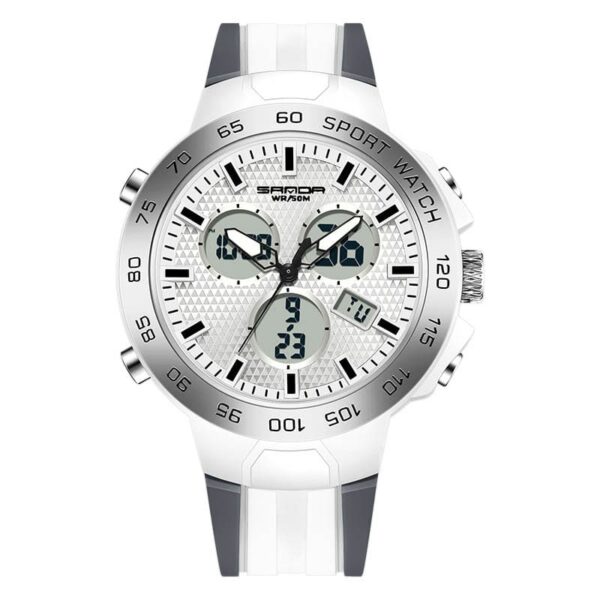 SANDA 3112 White SANDA 3112 Quartz Analog Dual Time Digital Casual 5 ATM Water Proof Men's Watch