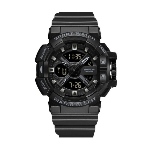 SANDA 3128 Black SANDA 3128 Casual Sport Dual Time Analog Quartz Digital Water Proof Watch for Men