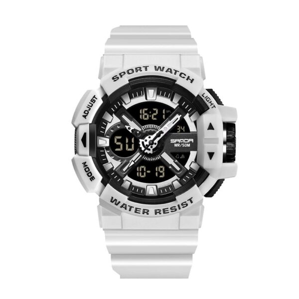 SANDA 3128 White SANDA 3128 Casual Sport Dual Time Analog Quartz Digital Water Proof Watch for Men