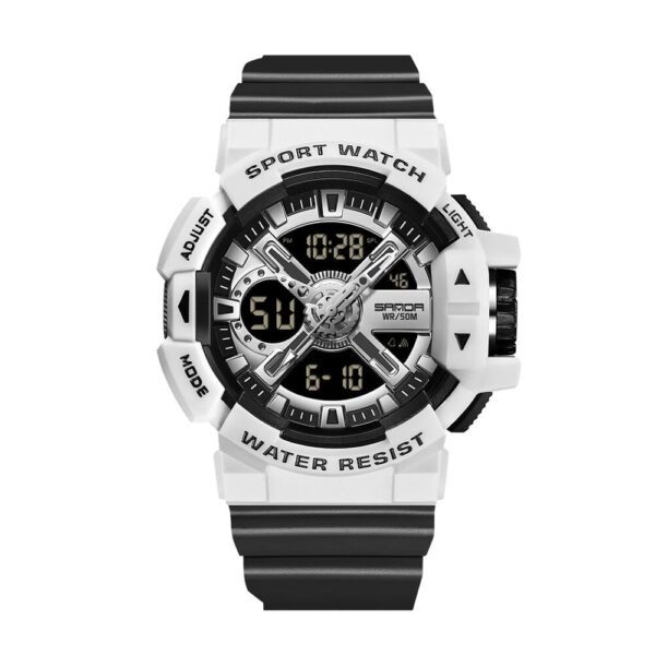 SANDA 3128 White Black SANDA 3128 Casual Sport Dual Time Analog Quartz Digital Water Proof Watch for Men