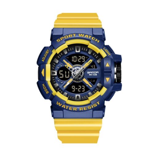 SANDA 3128 Yellow Blue SANDA 3128 Casual Sport Dual Time Analog Quartz Digital Water Proof Watch for Men