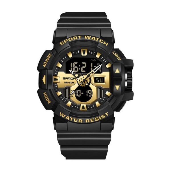 SANDA 3129 Black Gold SANDA 3129 Casual Sport Dual Time Analog Quartz Digital Water Proof Watch for Men