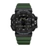 SANDA 3129 Black Green SANDA 3129 Casual Sport Dual Time Analog Quartz Digital Water Proof Watch for Men