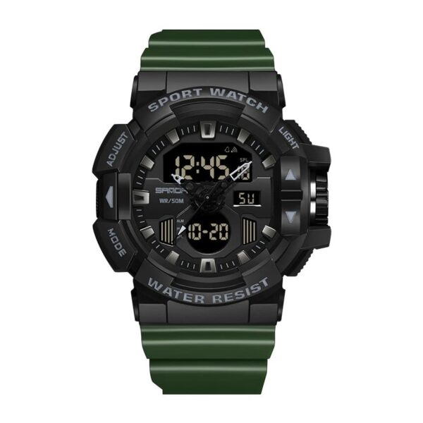 SANDA 3129 Black Green SANDA 3129 Casual Sport Dual Time Analog Quartz Digital Water Proof Watch for Men