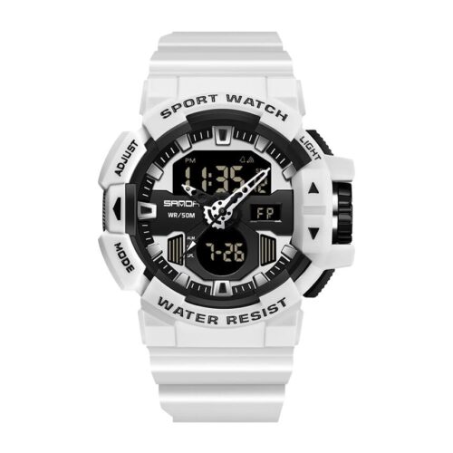 SANDA 3129 White SANDA 3129 Casual Sport Dual Time Analog Quartz Digital Water Proof Watch for Men