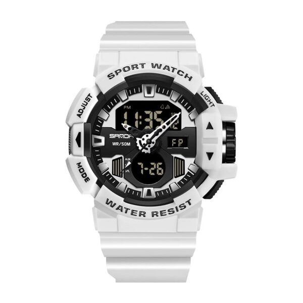 SANDA 3129 White SANDA 3129 Casual Sport Dual Time Analog Quartz Digital Water Proof Watch for Men