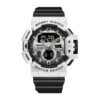 SANDA 3129 White Black SANDA 3129 Casual Sport Dual Time Analog Quartz Digital Water Proof Watch for Men