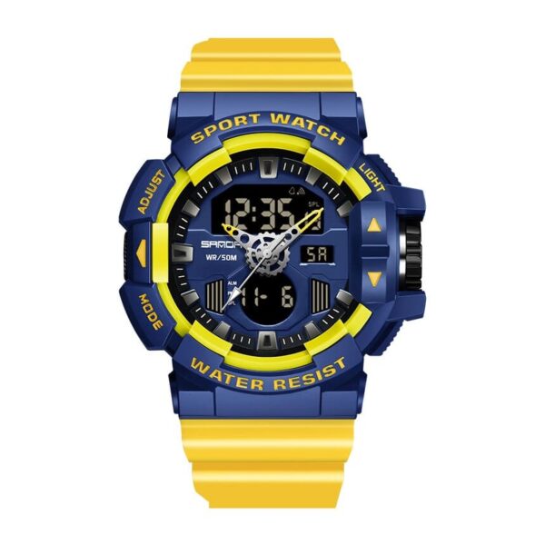 SANDA 3129 Yellow Blue SANDA 3129 Casual Sport Dual Time Analog Quartz Digital Water Proof Watch for Men