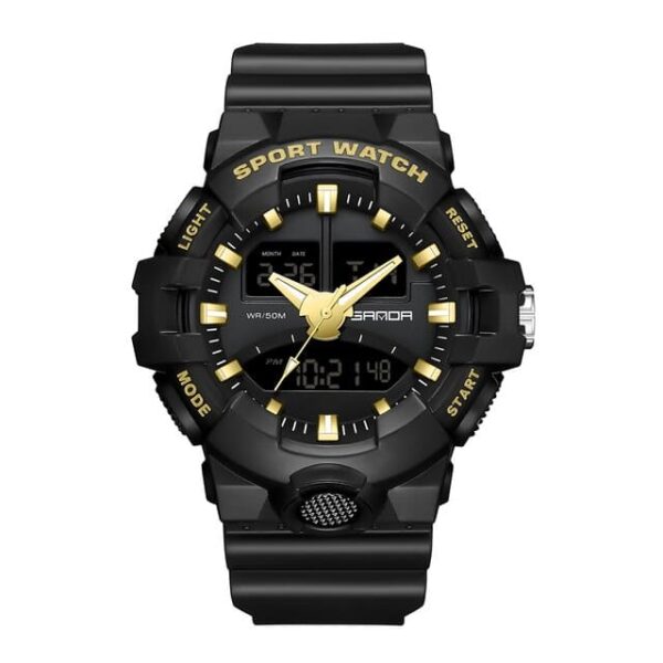 SANDA 3130 Black Gold SANDA 3130 Quartz Dual Time Analog Digital Sport Casual Water Proof Men's Watch