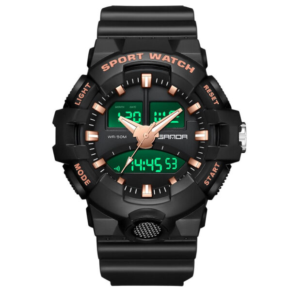 SANDA 3130 Black Rose Gold SANDA 3130 Quartz Dual Time Analog Digital Sport Casual Water Proof Men's Watch