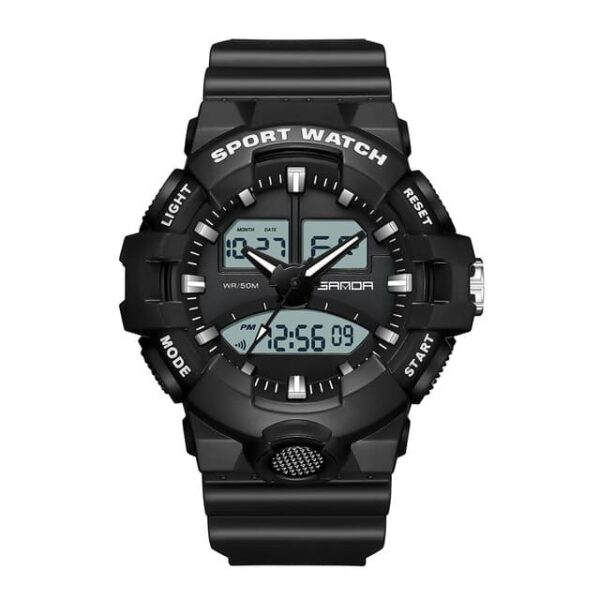SANDA 3130 Black White SANDA 3130 Quartz Dual Time Analog Digital Sport Casual Water Proof Men's Watch