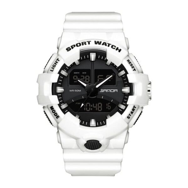 SANDA 3130 White SANDA 3130 Quartz Dual Time Analog Digital Sport Casual Water Proof Men's Watch