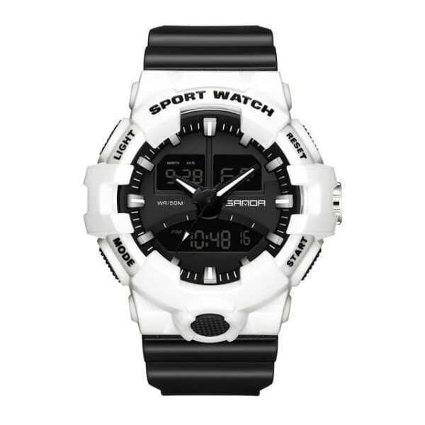 SANDA 3130 White Black SANDA 3130 Quartz Dual Time Analog Digital Sport Casual Water Proof Men's Watch