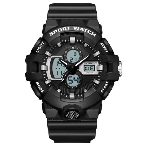 SANDA 3131 Black White SANDA 3131 Digital Quartz Analog Dual Time Sports Army Water Proof Watch for Men