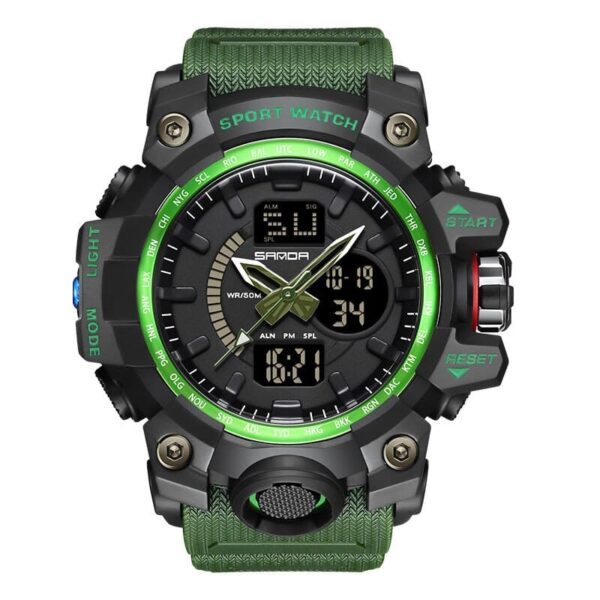 SANDA 3132 Army Green SANDA 3132 Quartz Analog Digital Dual Time Casual Sport Military Water Proof Men's Watch