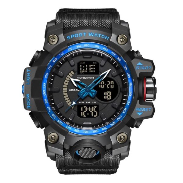 SANDA 3132 Black Blue SANDA 3132 Quartz Analog Digital Dual Time Casual Sport Military Water Proof Men's Watch