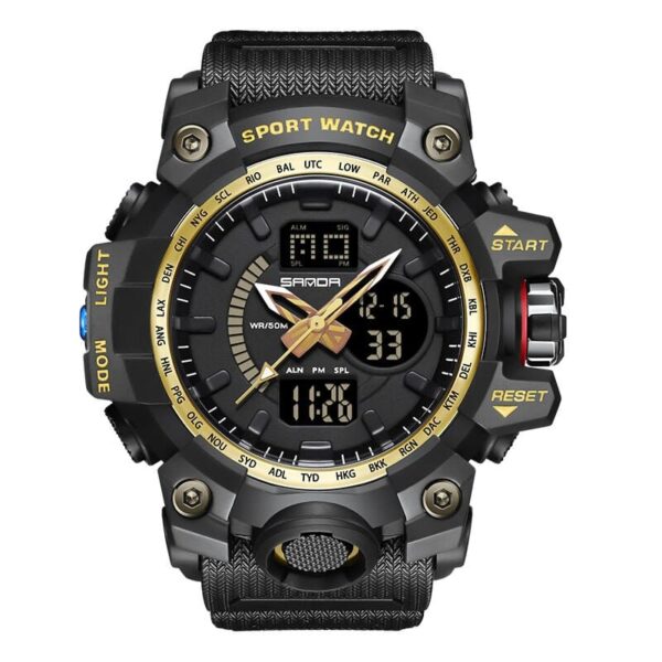 SANDA 3132 Black Gold SANDA 3132 Quartz Analog Digital Dual Time Casual Sport Military Water Proof Men's Watch
