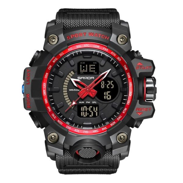 SANDA 3132 Black Red SANDA 3132 Quartz Analog Digital Dual Time Casual Sport Military Water Proof Men's Watch
