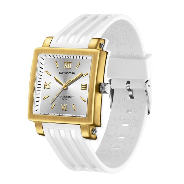 SANDA 3208 White Gold SANDA 3208 Quartz Analog Rectangular Luxury Elegant Casual Ladies Women's Watch