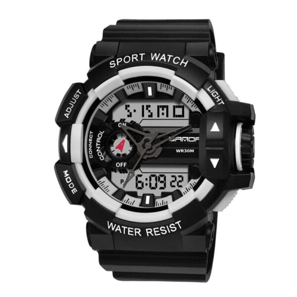 SANDA 599 Black White SANDA 599 Digital Analog Dual Time Outdoor Sports Military Watch for Men