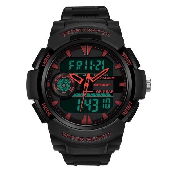 SANDA 6002 Digital Analog Dual Time Sports Military Water Proof Watch for Men