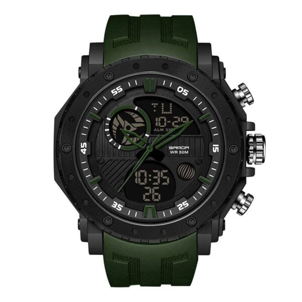 SANDA 6012 Army Green SANDA 6012 Digital Quartz Analog Dual Time Sports Army Water Proof Men's Watch