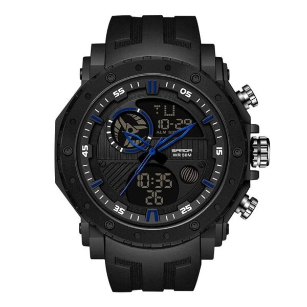 SANDA 6012 Black Blue SANDA 6012 Digital Quartz Analog Dual Time Sports Army Water Proof Men's Watch