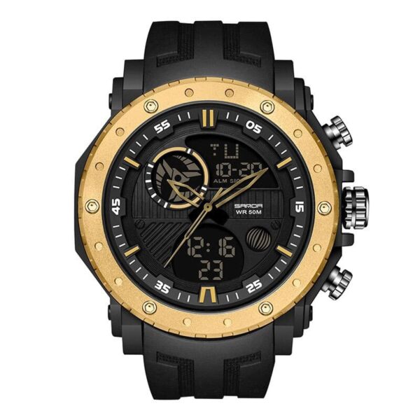SANDA 6012 Black Gold SANDA 6012 Digital Quartz Analog Dual Time Sports Army Water Proof Men's Watch