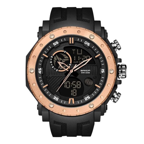 SANDA 6012 Black Rose SANDA 6012 Digital Quartz Analog Dual Time Sports Army Water Proof Men's Watch